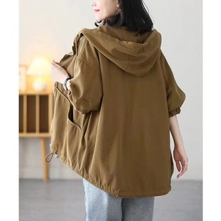 Áo Khoác Gió Dáng Rộng Có Mũ Trùm Thời Trang Xuân Thu 2023 Kiểu Mới Cho Nữ Trung Niên