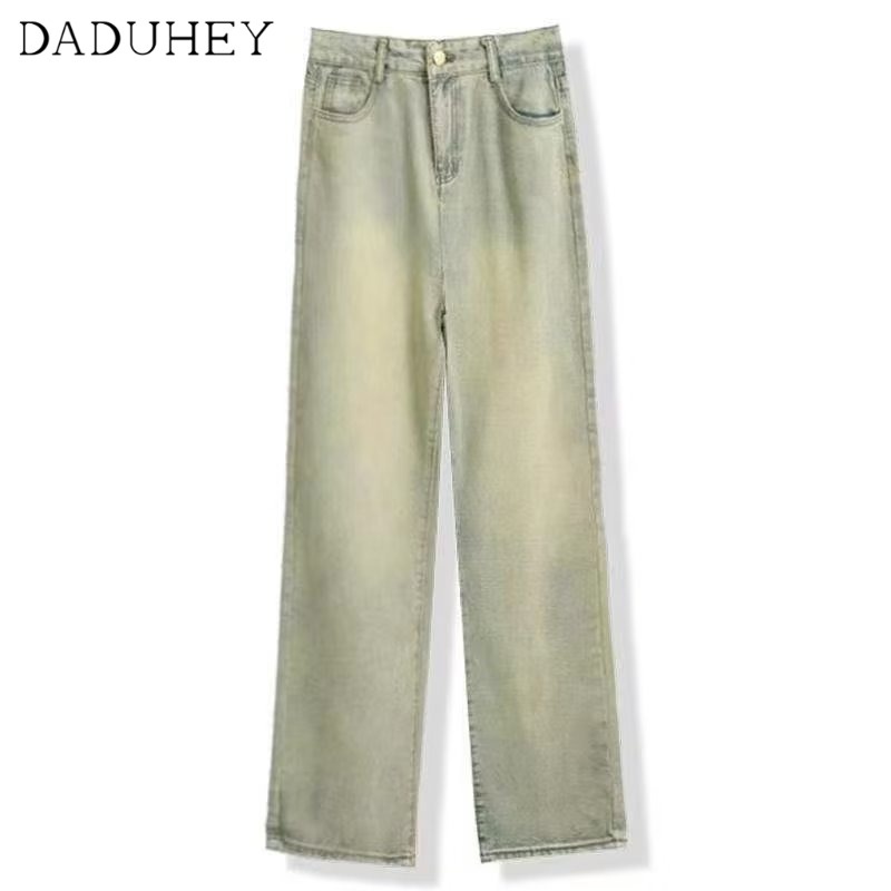 Ảnh DaDuHey New American Ins High Street Retro Yellow Mud Jeans Niche High Waist Straight Pants plus Size Trousers 4