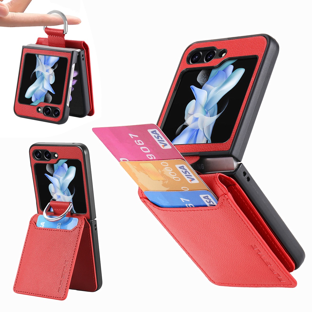 Ốp Điện Thoại Vòng Da Từ Tính Cho Samsung Galaxy Z Flip 5 4 6 Flip5 Flip4 Flip6 5G Ví Có Giá Đỡ Thẻ Hỗ Trợ