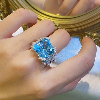 ♥ Nhẫn nữ Aquamarine Topaz Bow Full Diamond Ring