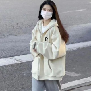 Áo nỉ có mũ trùm đầu màu đỏ tía phong cách mới Hàn Quốc dành cho nữ sinh mùa xuân thu áo khoác cardigan dáng rộng