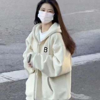 Áo nỉ có mũ trùm đầu màu đỏ tía phong cách mới Hàn Quốc dành cho nữ sinh mùa xuân thu áo khoác cardigan dáng rộng