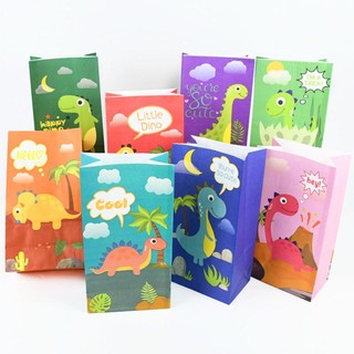 Risedot 12 Món Gói Quà, Dino Roar Có Miếng Dán Túi Giấy Quà Tặng, Túi Xách Khủng Long Hoạt Hình Có Thể Tái Chế Lưu Trữ Kẹo Bánh Quy Bao Bì Túi Trang Trí Tiệc
