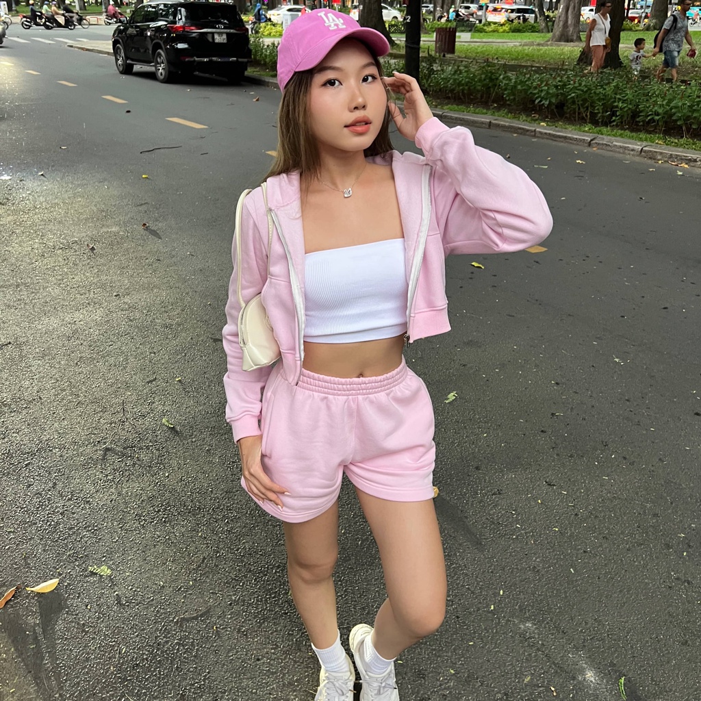 Set bộ nỉ Hoodie Zip Croptop và Quần Short Ngắn Augety Studio (Có tách lẻ)