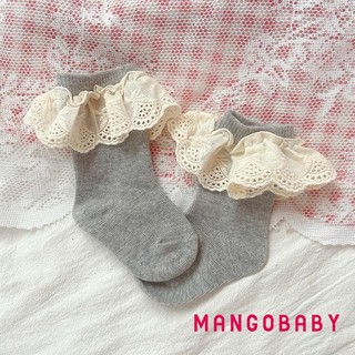 Mgg-trẻ Em Ren Xù Tất Trẻ Em Bé Gái Đáng Yêu Giữa Ống Tất Công Chúa Dễ Thương Thoáng Khí Co Giãn Miệng Tất
