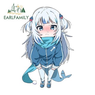 EARLFAMILY 13cm Gura Cá Mập Cô Gái Dễ Thương Anime Xe Dán Kính Chắn Gió Laptop Chống Thấm Nước Decal Ván Lướt Sóng Trang Trí Xe Máy