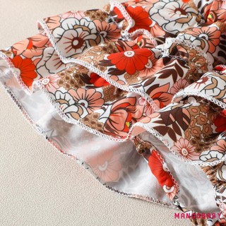 Bộ trang phục mùa hè MG-Baby Girls Bộ áo liền quần có gân tay + Culottes hoa + Băng đô
