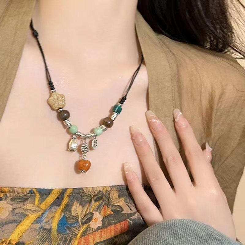 Coo Gốm Hạt Giọt Nước Mặt Dây Chuyền Choker Có Thể Điều Chỉnh Kích Thước Vòng Cổ Bohemian Nữ