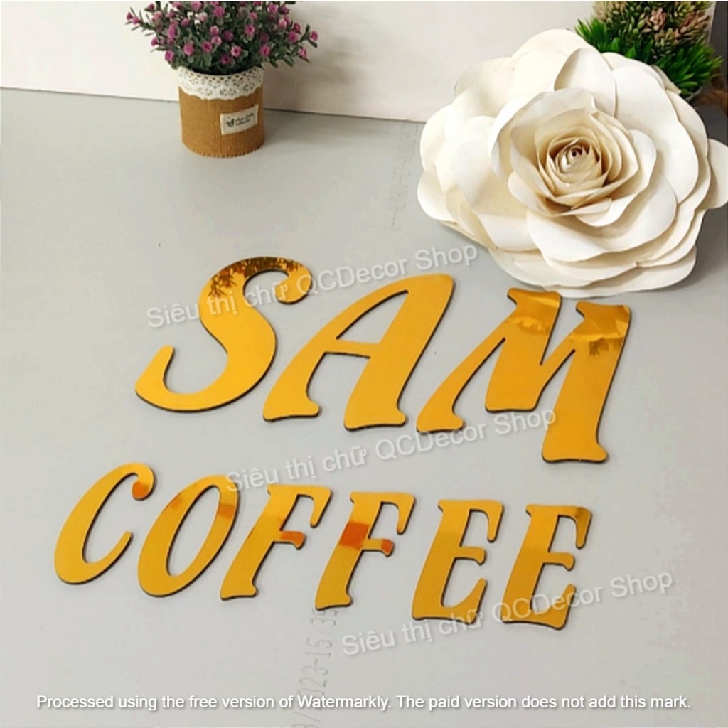 Cao 20cm, Chữ Alu Vàng Gương, dày 3mm, Flamenco, dán tường, biển quảng cáo Chotdonnaoo