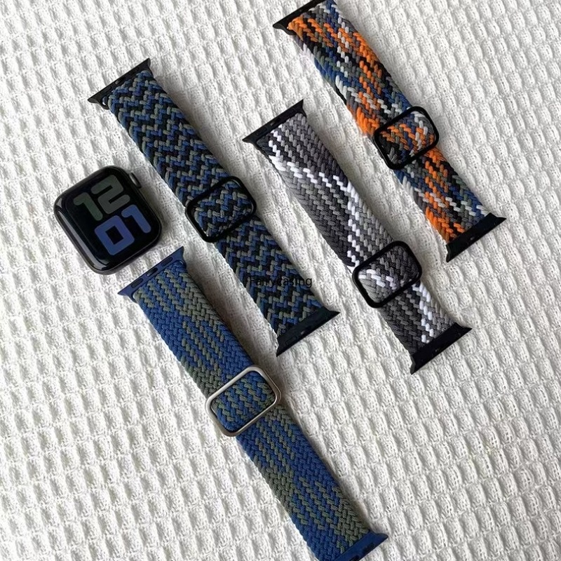 Dây đeo vòng đơn bện Nylon cho Apple Watch 49mm 45mm 44mm 41mm 40mm Series 11 10 9 8 Ultra 3 2 1 8 7 6 5 4 SE 3 Dây đeo đàn hồi cho iWatch 42mm 38mm