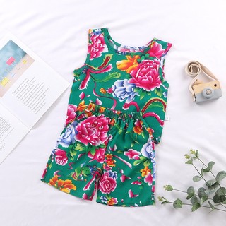 80-130CM 2 Cái / bộ Quần Áo Bé Gái Thời Trang Bé Gái Mùa Hè Bộ Quần Áo Hoa Không Tay Trẻ Em Áo Top Ngắn