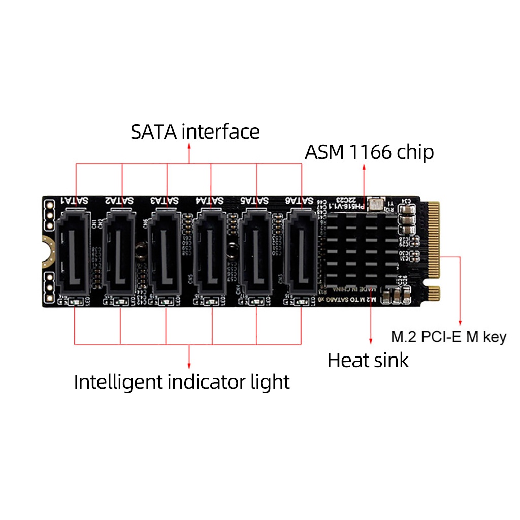 Card Mở Rộng m.2 Sang sata 3.0 m2 m Lừa Pcie 5 / 6 Cổng sata3.0 6gbps Thẻ