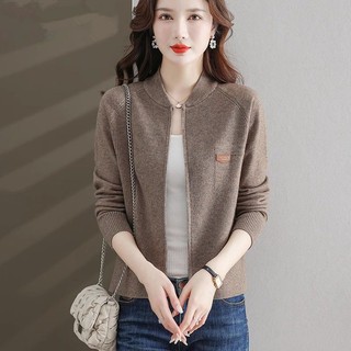 Áo Khoác cardigan Dệt Kim Tay Dài Cổ Đứng Có Khóa Kéo Phong Cách Phương Tây Thời Trang Mùa Thu 2023 Cho Nữ