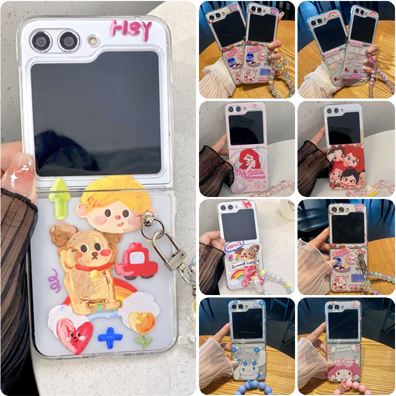 Hoạt Hình Ốp Điện Thoại pc Cứng Trong Suốt Chống Sốc In Họa Tiết Có Dây Đeo Cho samsung galaxy z flip 5 z flip 4 flip 3