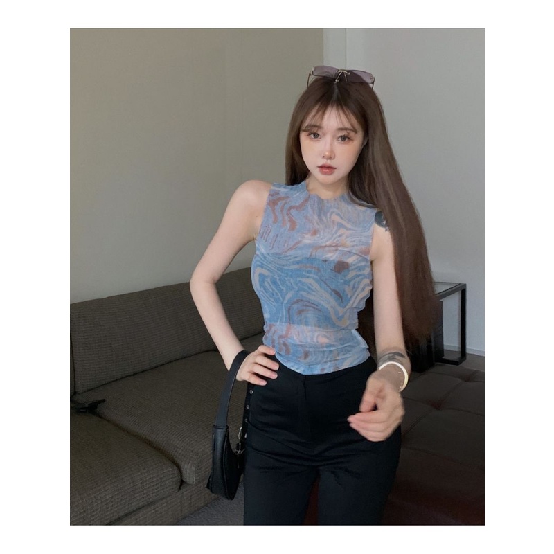 Milyfashion Skinny Mỏng Hơn Nhìn Xuyên Qua Lưới Mỏng Bên Trong Mặc Bên Ngoài Chặt Không Tay Sling