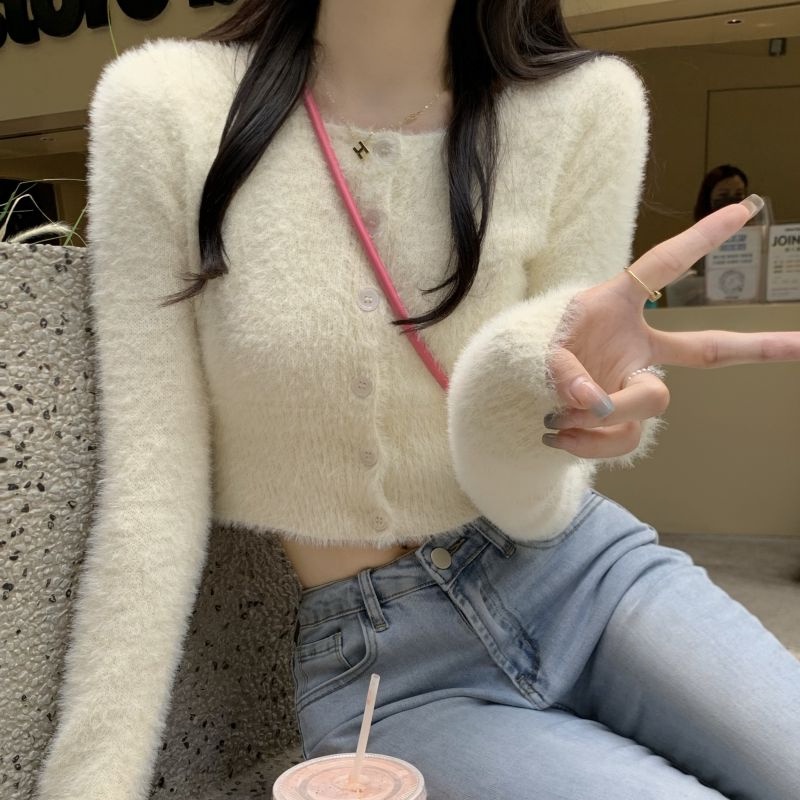 Áo Khoác cardigan Dệt Kim Tay Dài Cổ Vuông Thời Trang Thu Đông Hàn Quốc Mới
