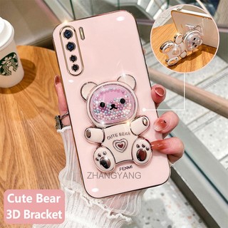 ốp lưng oppo reno 3 reno 3 pro Ốp Điện Thoại tpu Dẻo Mạ Màu 3D In Hình Gấu Nhỏ Đáng Yêu Có Giá Đỡ Cho oppo reno 3 reno 3 pro
