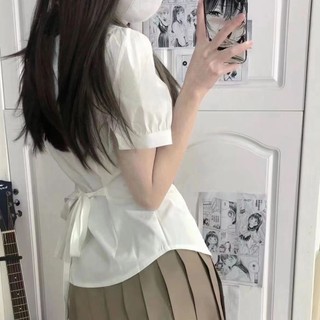 Áo sơ mi nữ ngắn tay dáng ôm thời trang mùa Preppy buộc dây JK