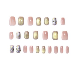 EBINLANDS 24 Chiếc Móng Tay Giả, Ngắn Full Cover Press on Nails, Có Thể Tái Sử Dụng Mắt Mèo Lấp Lánh Móng Tay Nghệ Thuật DIY Làm Móng Tay Nghệ Thuật