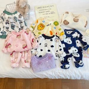 Phong Cách Mới Trẻ Em Homewear 90-160 Kích Thước Bộ Đồ Ngủ Trung Bình Lớn Trẻ Em Hoạt Hình Dễ Thương Dày Áo Chui Đầu Quần Áo Mùa Thu Quần Dài CQXS