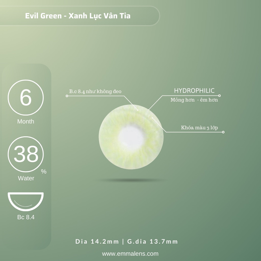 Kính Áp Tròng Evil Green | Lens Xanh Tây Giãn | Emma Lens