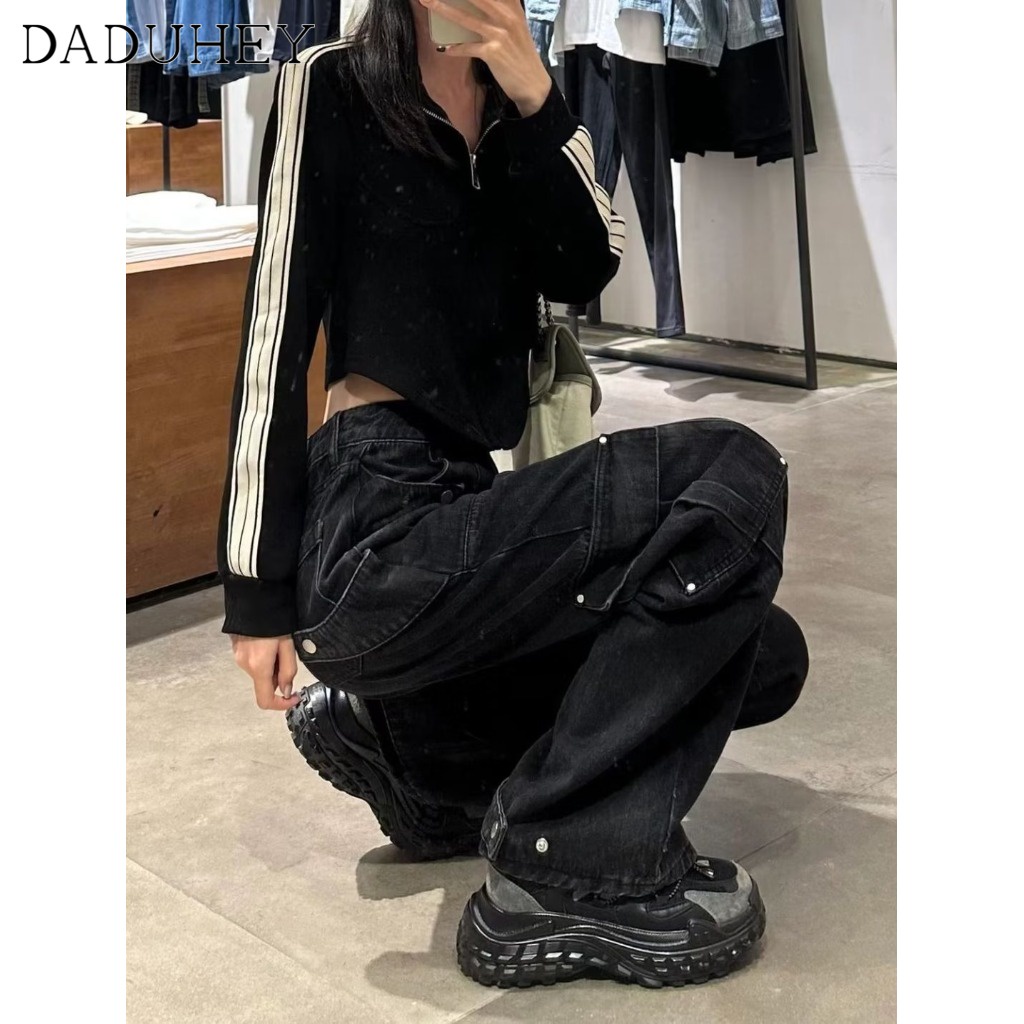 Ảnh DaDuHey New American Ins High Street Multi-pocket Casual Overalls Niche High-waisted Wide-leg Pants 3