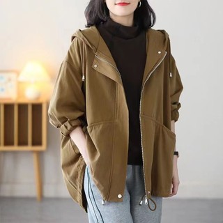 Áo Khoác Gió Dáng Rộng Có Mũ Trùm Thời Trang Xuân Thu 2023 Kiểu Mới Cho Nữ Trung Niên