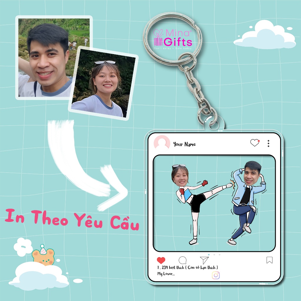 Móc Khoá Khung Instagram In Theo Yêu Cầu Ghép Mặt  In Làm Quà Tặng Phụ Kiện Chất Liệu Acrylic Kích Thước 5cm