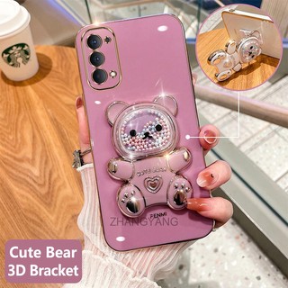 ốp lưng oppo reno 4 reno 5 reno 4 pro Ốp Điện Thoại tpu Dẻo Mạ Màu 3D In Hình Gấu Nhỏ Đáng Yêu Có Giá Đỡ Cho oppo reno 4 reno 5 reno 4 pro