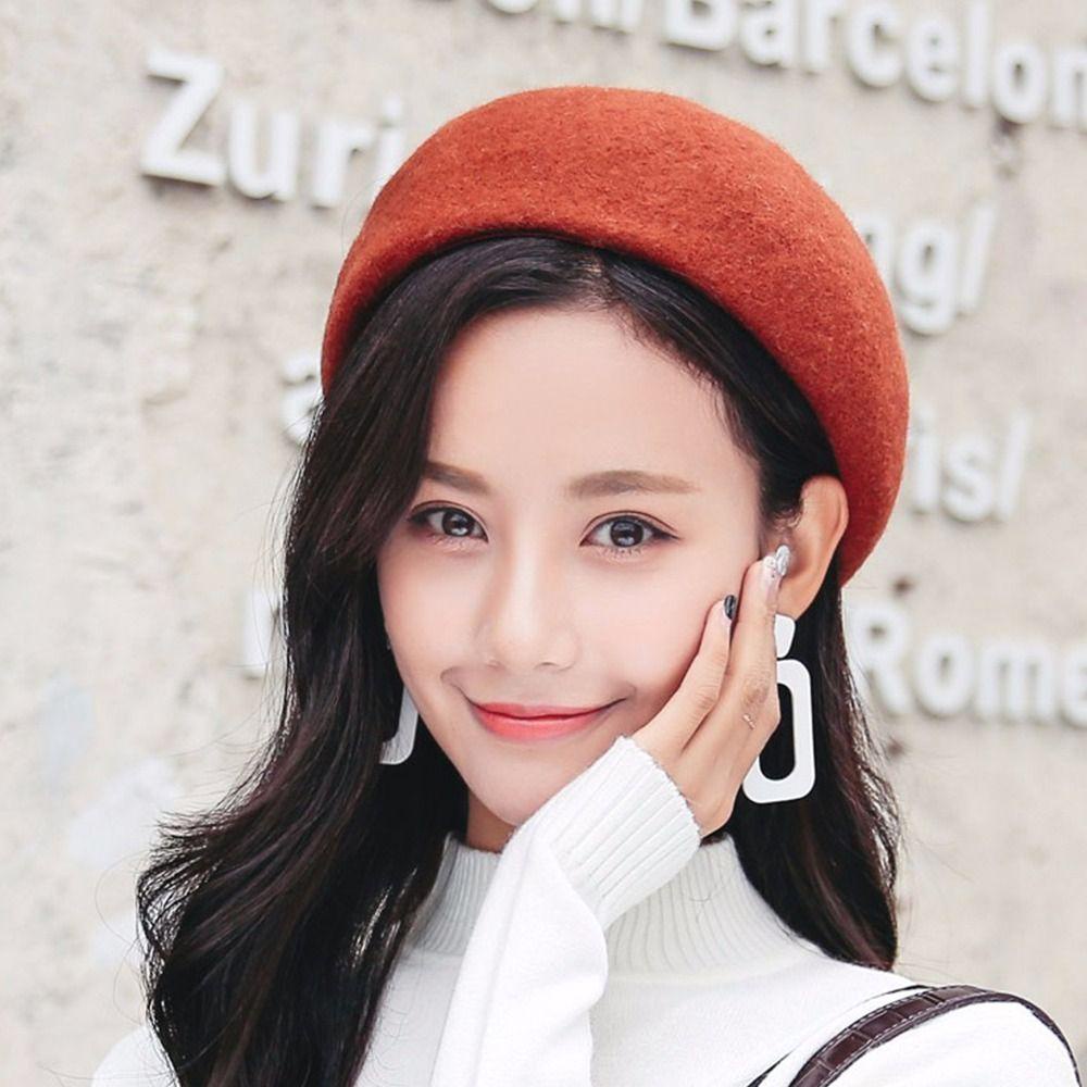 Mũ nồi len JiKK, Phụ kiện màu trơn Mũ nồi nghệ sĩ, Len nguyên khối dày 10 màu Mũ phẳng ấm áp dành cho nữ