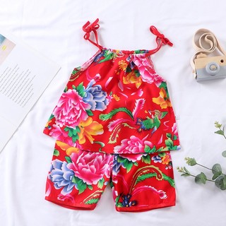 80-130CM 2 Cái / bộ Quần Áo Bé Gái Thời Trang Bé Gái Mùa Hè Bộ Quần Áo Hoa Không Tay Trẻ Em Áo Top Ngắn