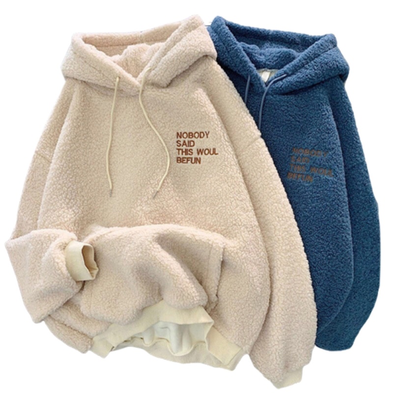 Dasbsug Áo khoác dài tay ấm áp dày Áo len lông cừu Casuall dáng rộng vừa vặn Áo Hoodie