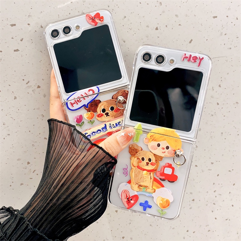 Hoạt Hình Ốp Điện Thoại pc Cứng Trong Suốt Chống Sốc In Họa Tiết Có Dây Đeo Cho samsung galaxy z flip 5 z flip 4 flip 3