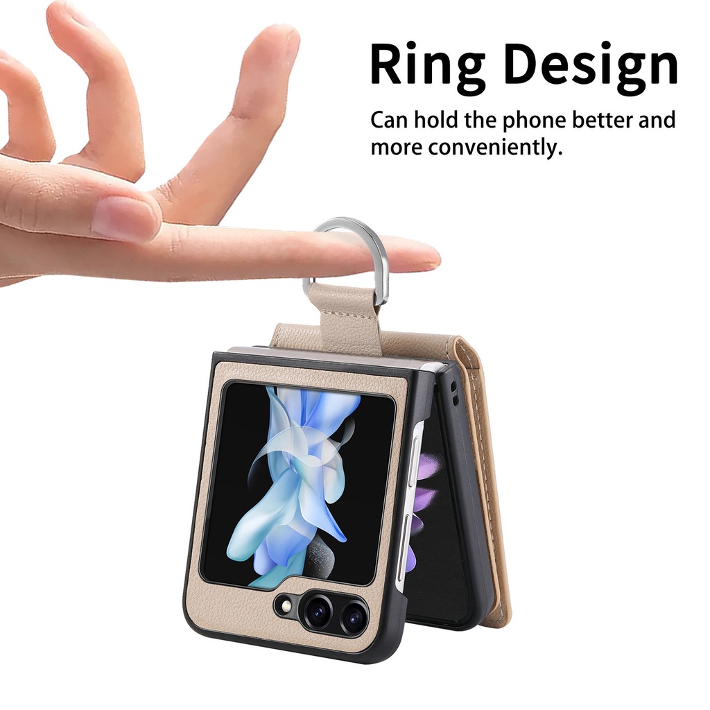 Ốp Điện Thoại Vòng Da Từ Tính Cho Samsung Galaxy Z Flip 5 4 6 Flip5 Flip4 Flip6 5G Ví Có Giá Đỡ Thẻ Hỗ Trợ