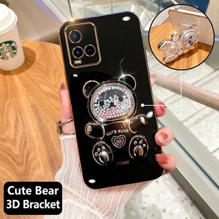 ốp lưng vivo y21 y21s y33s y21a y21t Ốp Điện Thoại tpu Dẻo Mạ Màu 3D In Hình Gấu Nhỏ Đáng Yêu Có Giá Đỡ Cho vivo y21 y21s y33s y21a y21t