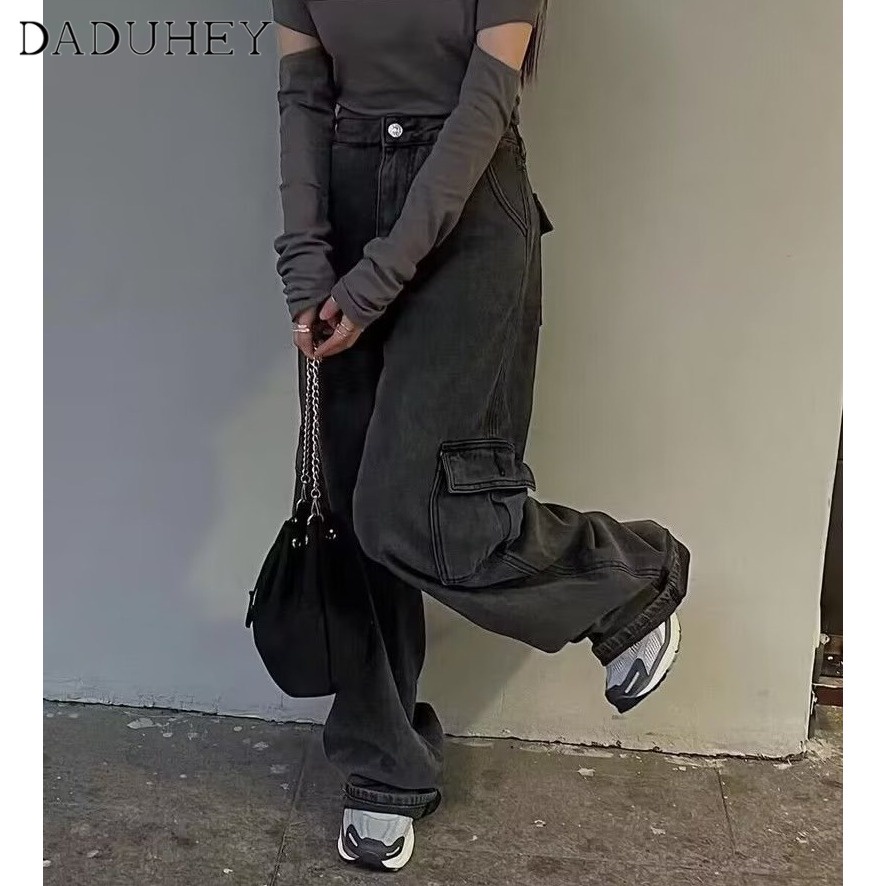 Ảnh DaDuHey New American Ins High Street Multi-pocket Jeans Niche High Waist Wide Leg Pants plus Size Trousers 2