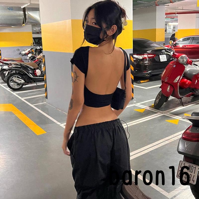 Áo Thun croptop Tay Ngắn Hở Lưng Dáng Thời Trang Mùa Hè Rũ Cho Nữ
