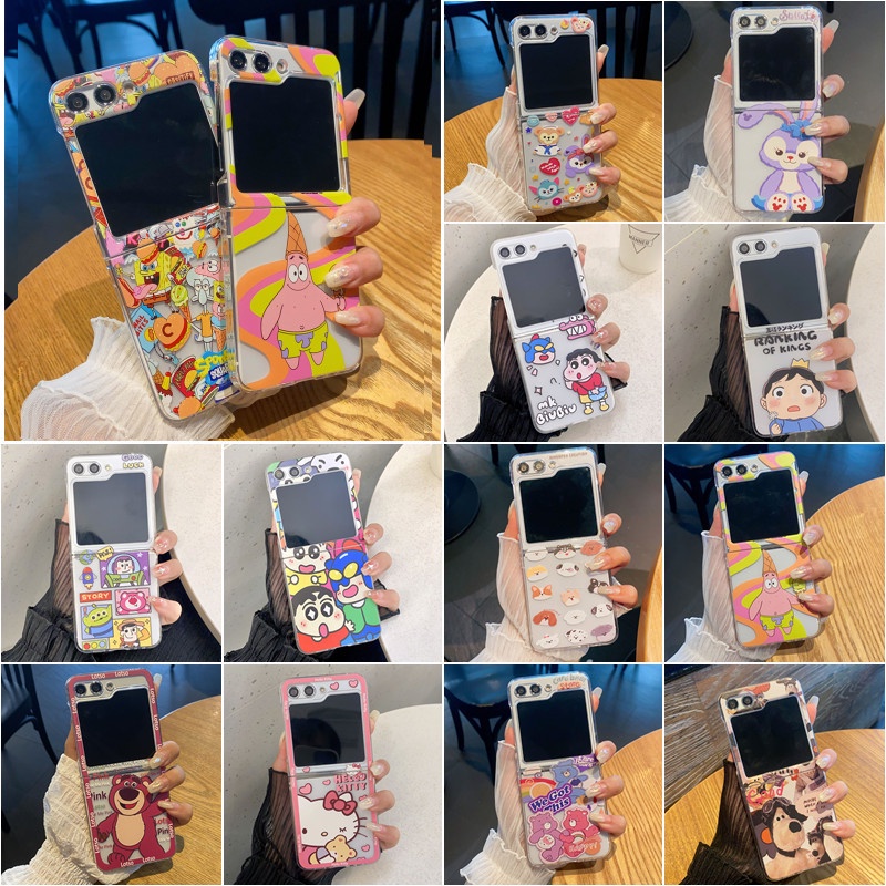 Bao Da Điện Thoại pc Cứng Nắp Gập Chống Sốc Màu Đen Nhám Họa Tiết Hoạt Hình Cho samsung galaxy z flip 5 slim flip5