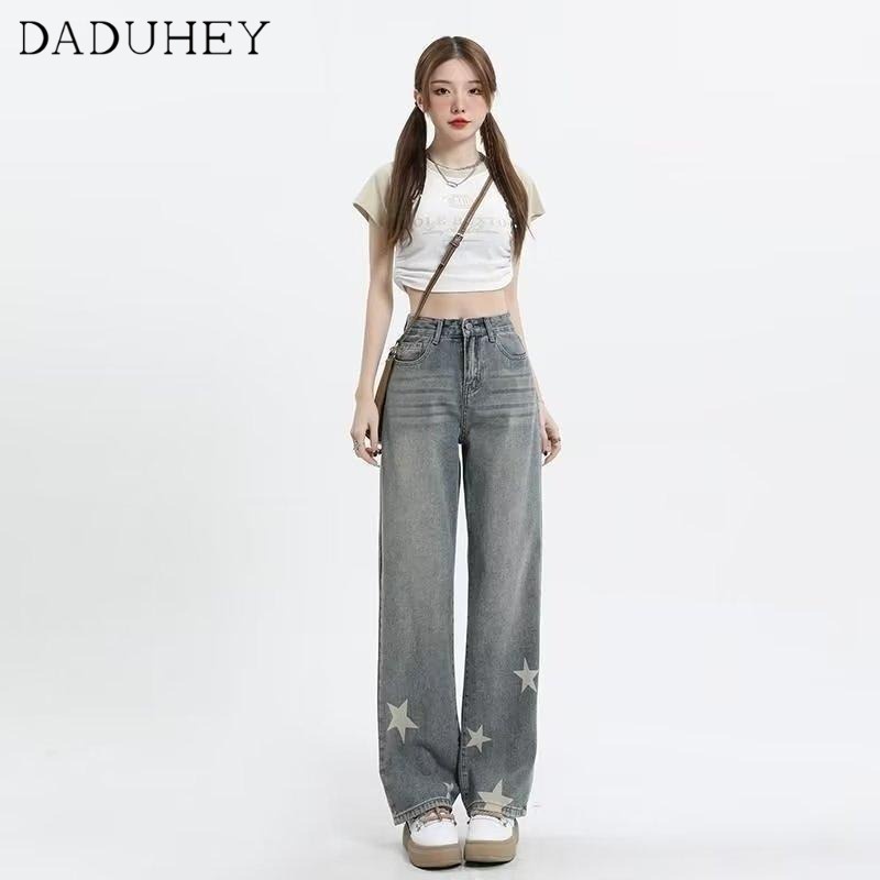 Ảnh DaDuHey New American Ins High Street Retro Star Jeans Niche High Waist Loose Wide Leg Pants plus Size Trousers 3