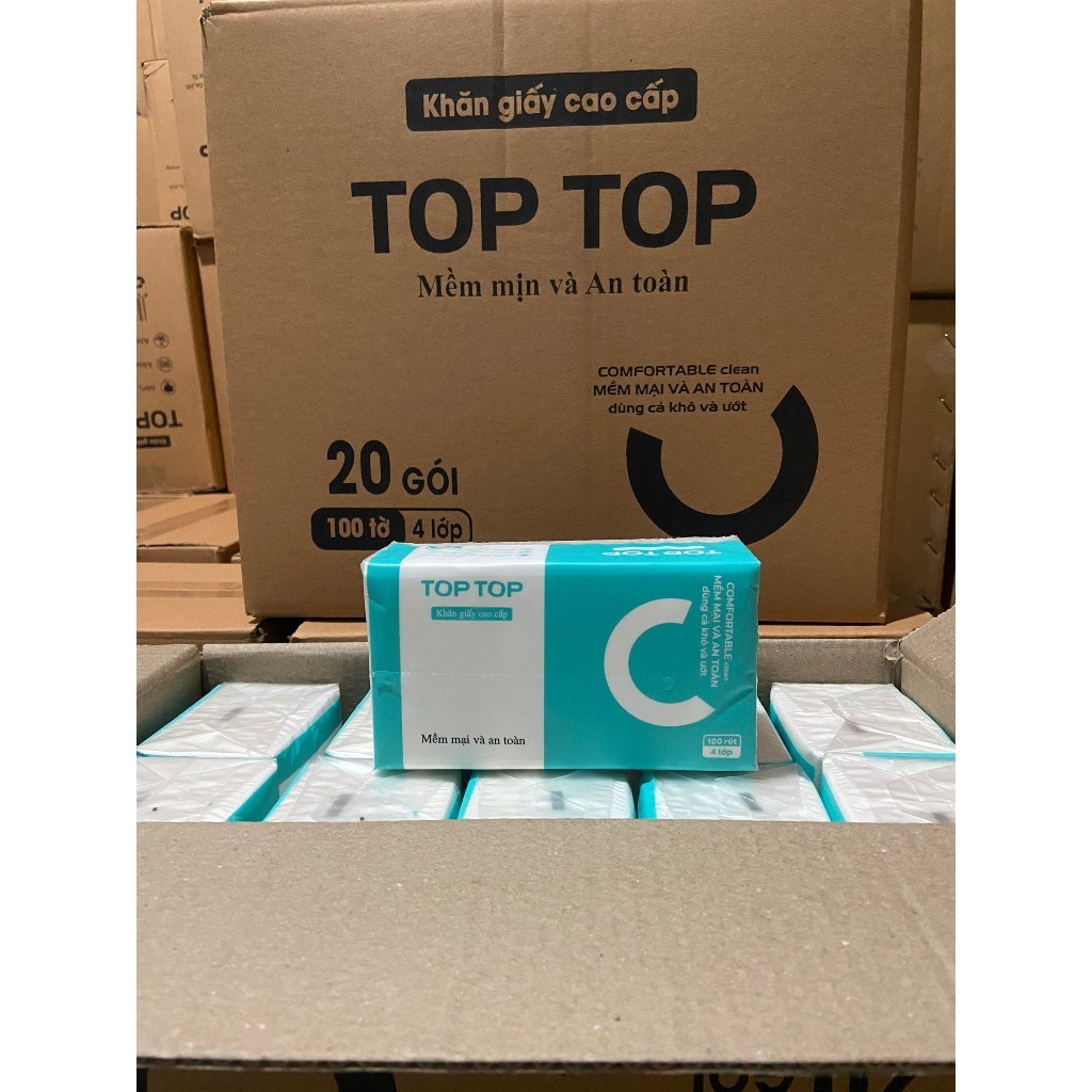Giấy ăn rút lụa gói lớn Top Top gói 100 rút 4 lớp siêu dai và không bị bụi giấy bản to