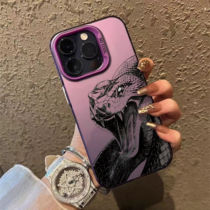 Dành Cho iPhone 11 16 14 15 12 13 Pro Max 8 7 Plus XR X XS Max SE2020 2022 Cool Black Snake IMD Metal Hard Shock Cover