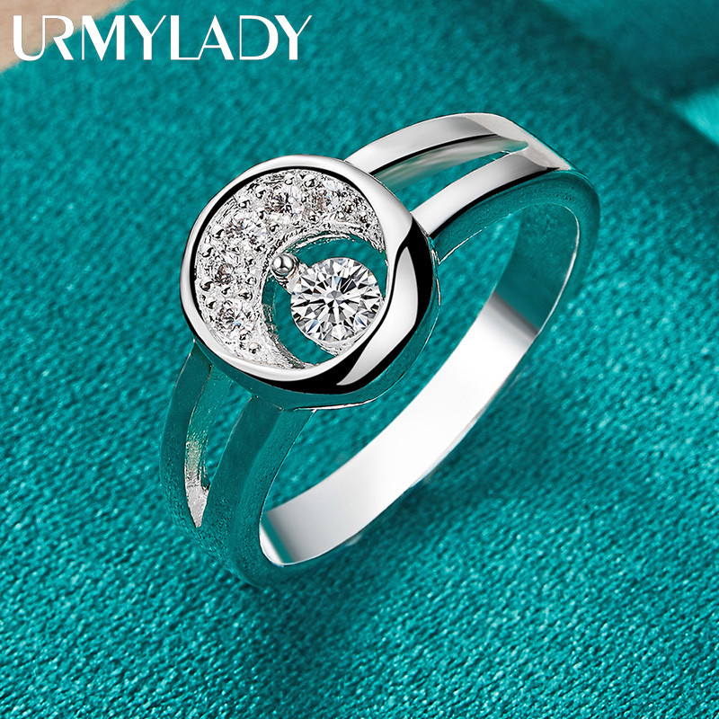 URMYLADY Bạc 925 Trăng Tròn Zircon 7-10 # Nhẫn Nữ Cưới Quyến Rũ Trang Sức Thời Trang