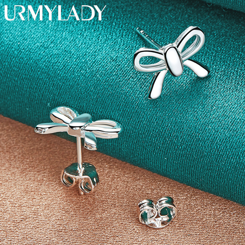 URMYLADY Phổ Biến Mỹ Bạc 925 Quyến Rũ Nơ Bông Tai Dành Cho Nữ Sáng Tạo Trang Sức
