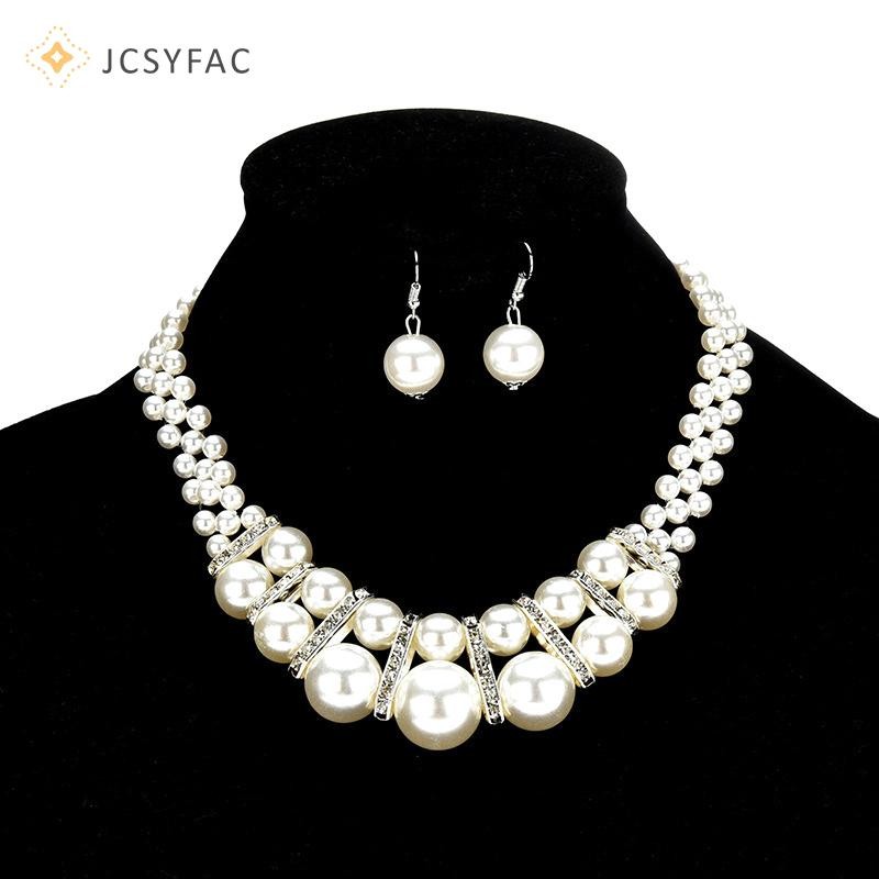 Jcsyfac Thanh Lịch 3 Chiếc Ngọc Trai Vòng Cổ Bông Tai Bộ Trang Sức Dành Cho Nữ Đính Hạt Vòng Cổ Choker Tòn Ten Bông Tai Tiệc Cưới Cô Dâu Trang Sức Mới