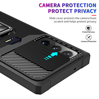 Dành Cho Samsung Note 20 Ultra Ốp Lưng Có Trượt Camera Bao Đựng Thẻ Nhẫn Chân Đế Chịu Lực Bảo Vệ Mỏng Bao Da