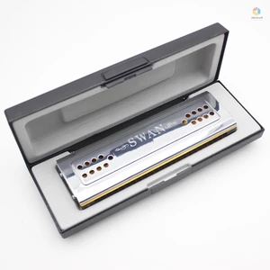 Swan 2 trong 1 Hai mặt Tremolo Harmonica Miệng Organ Chìa khóa âm trầm của C & G 24 lỗ đôi Dụng cụ gió sậy có hộp đệm Vải làm sạch