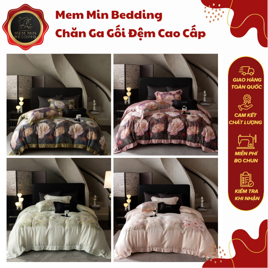 (TỔNG HỢP 61) Bộ Sưu Tập Chăn Ga Gối Tencel 100s Mềm Mướt Êm Dịu Họa Tiết Hoa Tinh Tế Tinh Xảo - Memminbedding Luxury