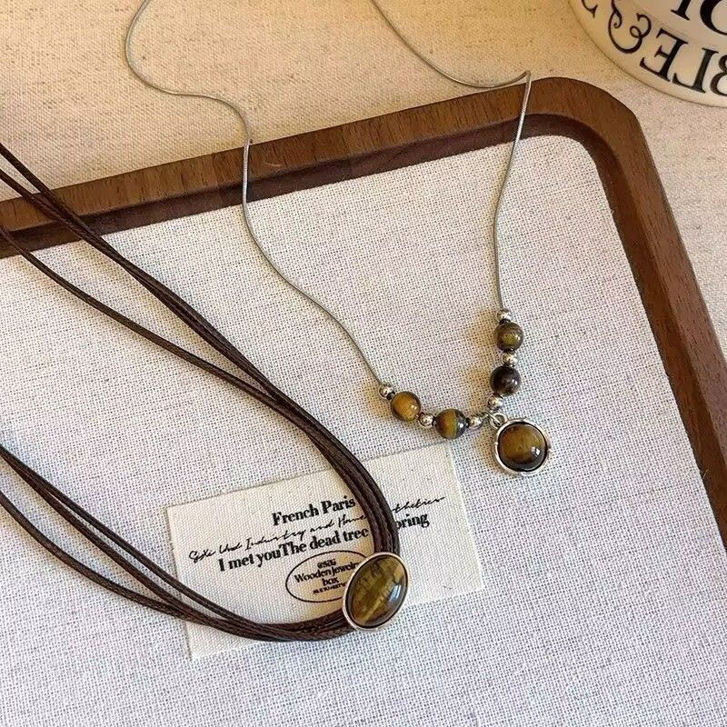 Mặt dây chuyền thời trang Vòng cổ Áo len Phụ kiện Dây chuyền xương đòn màu nâu Phụ kiện