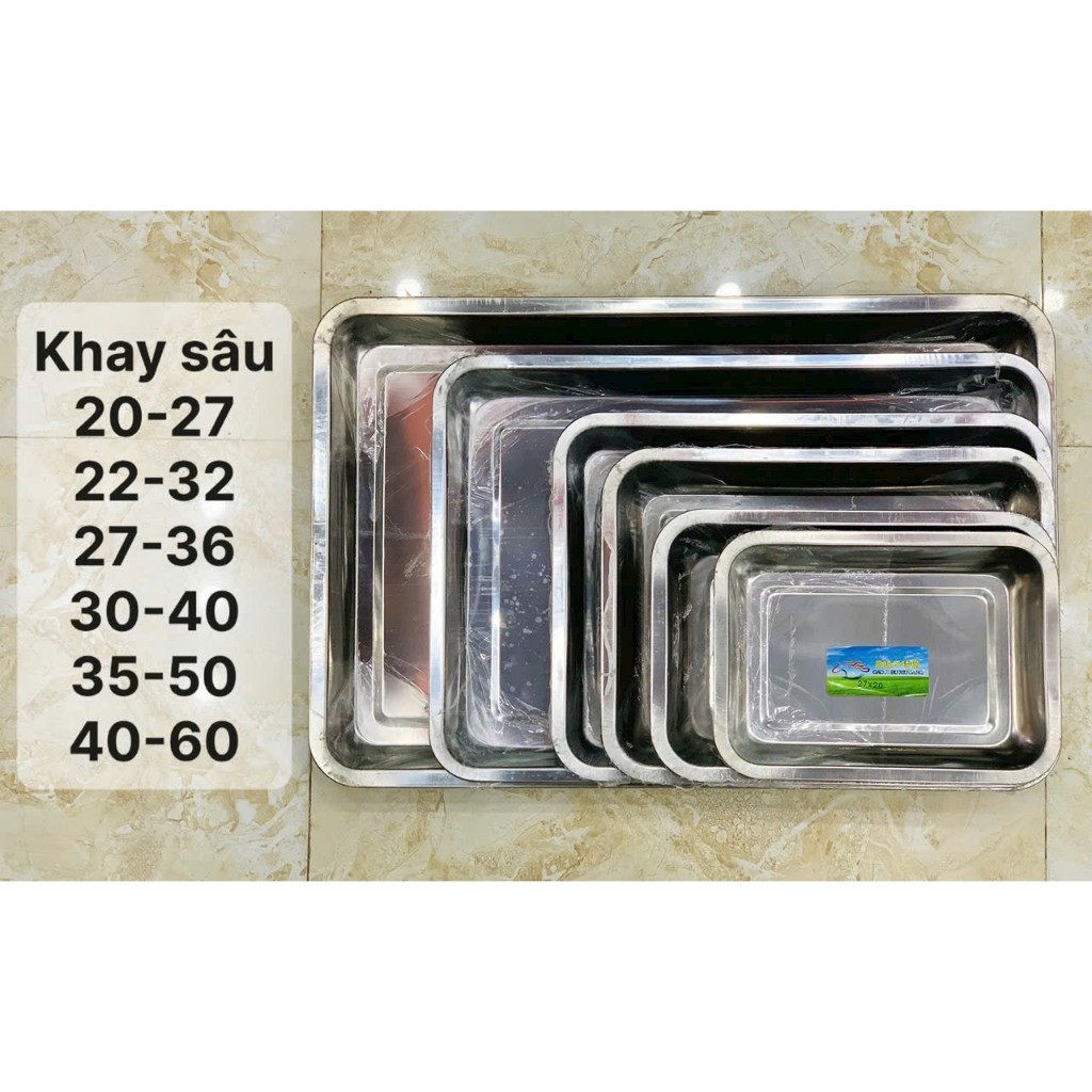 Khay inox đựng thức ăn kích thước 32x22 - Sâu 4.8cm mâm cơm, khay nướng bánh, khay lót bàn ăn