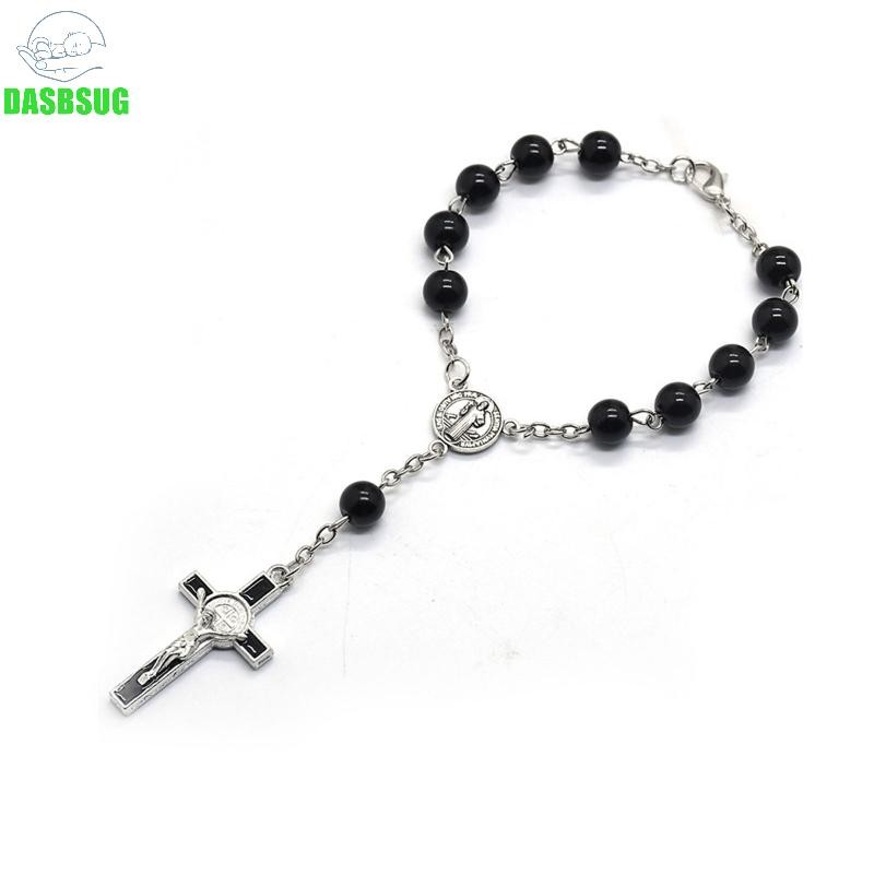 Dasbsug Công Giáo Hạt Thủy Tinh Đen Cho Chữ Thập Mân Côi Vòng Tay Tôn Giáo Chúa Giêsu Trang Sức Phù Hợp Cho Nhà Thờ Cầu Nguyện Gatheri